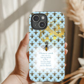 Luxury Pastel Blue Gold Bee Grid Faith Queen Bee Case-Mate iPhoneケース