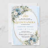 Luxury Pastel Blue Gold Eucalyptus Quince Invites 招待状 (正面)