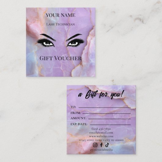 Luxury Pastel Marble Lash Ar Gift Certificate Card ロイヤリティカード (正面/裏面)