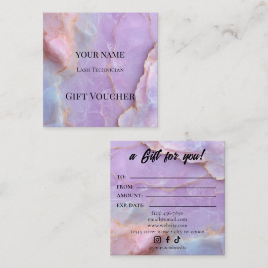 Luxury Pastel Marble Lash Ar Gift Certificate Card ロイヤリティカード (正面/裏面)