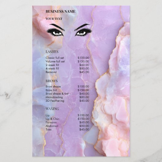 Luxury Pastel Marble Lash Ar Salon Price List Menu チラシ (正面)