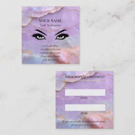 Luxury Pastel Marble Lash Artist Appointment Card 予約カード (正面/裏面)