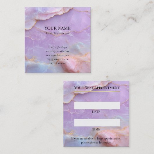 Luxury Pastel Marble Lash Artist Appointment Card 予約カード (正面/裏面)
