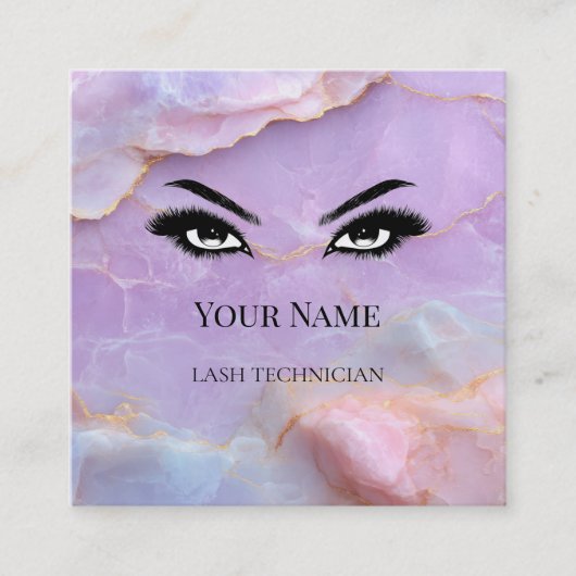 Luxury Pastel Marble Lash Artist QR code  スクエア名刺 (正面)