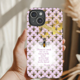 Luxury Pastel Mauve Gold Bee Grid Faith Queen Bee iPhone 15ケース