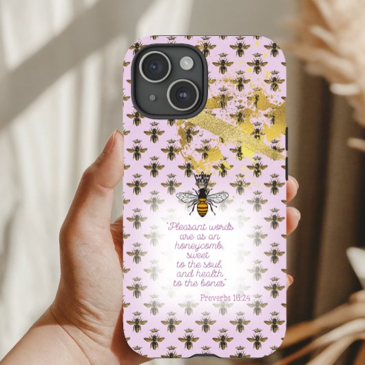 Luxury Pastel Mauve Gold Bee Grid Faith Queen Bee Case-Mate iPhoneケース