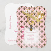Luxury Pastel Pink Bee Matrix Queen Gold 招待状 (正面/裏面)