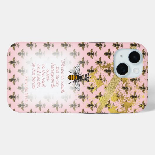 Luxury Pastel Pink Gold Bee Grid Bible Queen Bee Case-Mate iPhoneケース (裏面 (横))