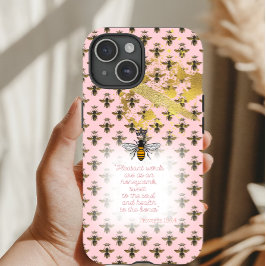Luxury Pastel Pink Gold Bee Grid Bible Queen Bee iPhone 15ケース