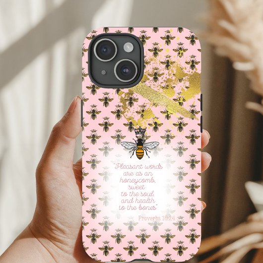 Luxury Pastel Pink Gold Bee Grid Bible Queen Bee Case-Mate iPhoneケース