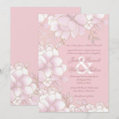 Luxury pastel pink gold elegant floral wedding 招待状 (正面/裏面)