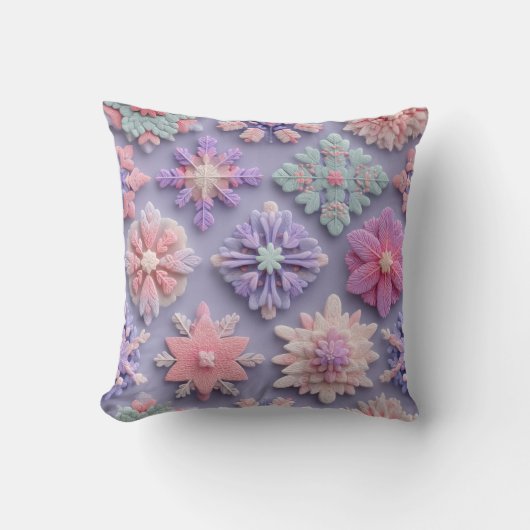 Luxury Pastel Snowflake Floral Throw Pillow クッション (正面)