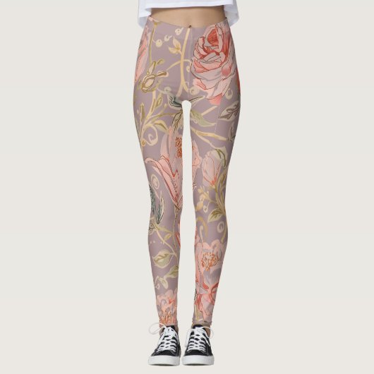 Luxury Peach Gold Roses with Rose Gold Leggings レギンス (正面)