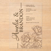 Luxury Peony Minimalist Wedding アクリル招待状 (正面)