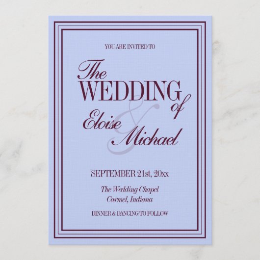 Luxury Periwinkle and Plum Formal Wedding  招待状 (正面)