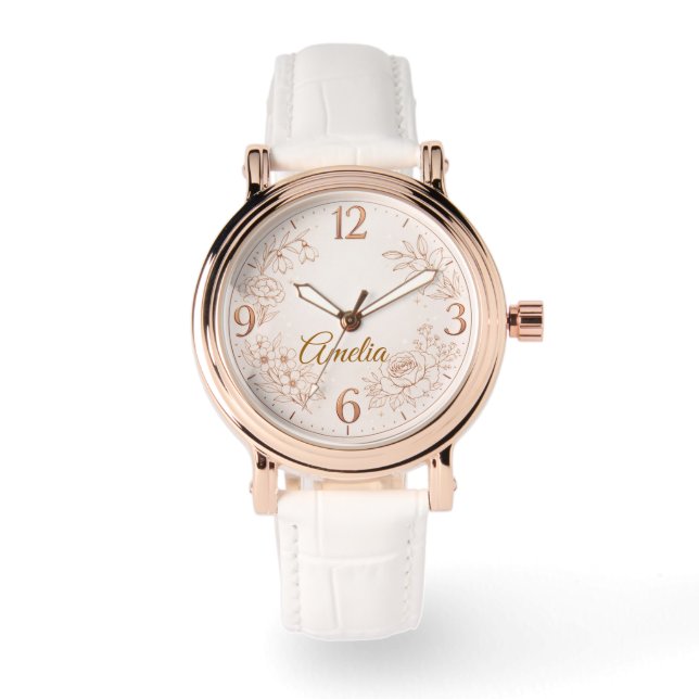 Luxury Personalized Birth Flower Watch Gift 腕時計 (正面)