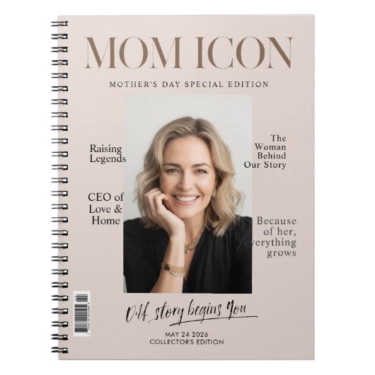 Luxury Personalized Photo Mom Magazine Cover ノートブック (正面)