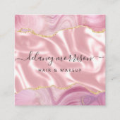 Luxury Pink Agate Silk Silver Glitter スクエア名刺 (正面)