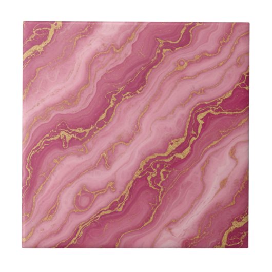 Luxury Pink and Rose Gold Marble Ceramic Pattern タイル (正面)