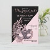 Luxury pink black silver glitter Masquerade Prom  招待状 (スタンド正面)