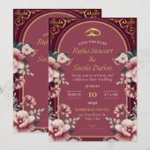Luxury Pink Floral Wedding Invitation Card 招待状 (正面/裏面)