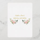 Luxury Pink Flowers Rose Gold Frame Bridal Shower  箔招待状 (裏面)