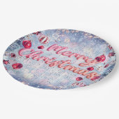 Luxury Pink & Frosted Merry Christmas Retro  ペーパープレート (アングル)