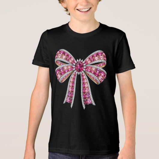 Luxury Pink Gemstone Ribbon Bow Jewelry Art トライブレンドTシャツ (正面)