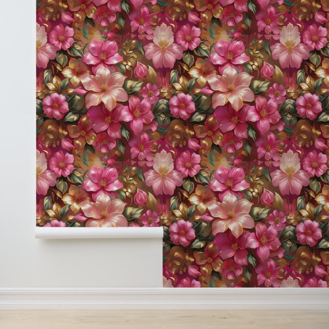 Luxury Pink Gold Botanical Wall Covering 壁紙 (アプリケーション)