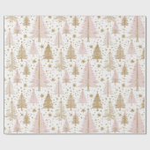 Luxury Pink & Gold Christmas Tree Pattern Holiday ラッピングペーパー (フラット)