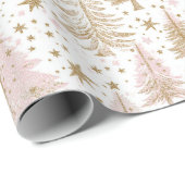 Luxury Pink & Gold Christmas Tree Pattern Holiday ラッピングペーパー (ロールコーナー)
