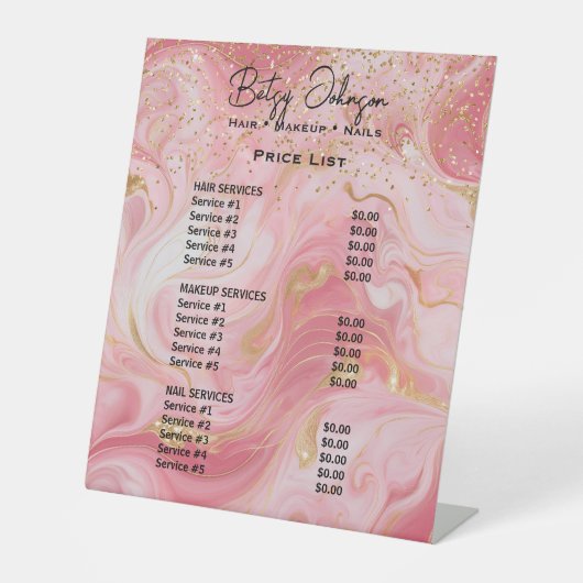 Luxury Pink & Gold Marble Beauty Salon Price List 台座サイン (正面)