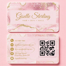 Luxury Pink & Gold Marble QR Code 名刺
