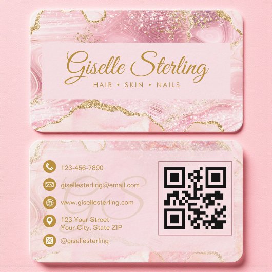 Luxury Pink & Gold Marble QR Code 名刺
