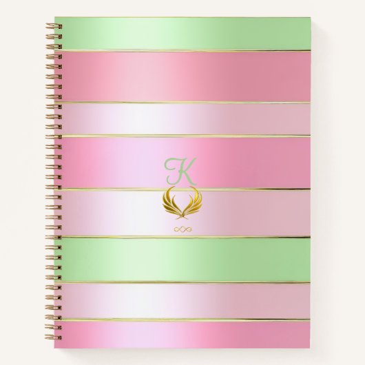 Luxury Pink & Green Striped ノートブック (正面)