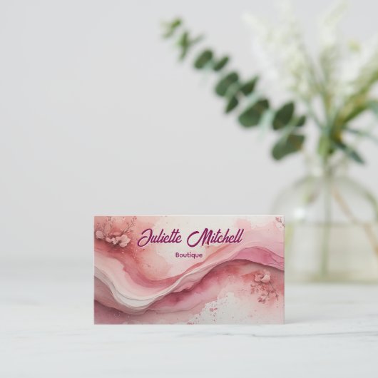 Luxury Pink Marble Agate Fluid Business Card 名刺 (スタンド正面)