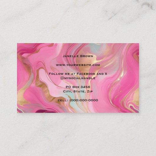 Luxury Pink Marble and Gold Foil 名刺 (裏面)