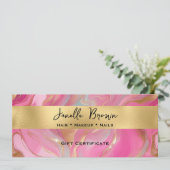 Luxury Pink Marble and Gold Gift Certificate Card 招待状 (スタンド正面)