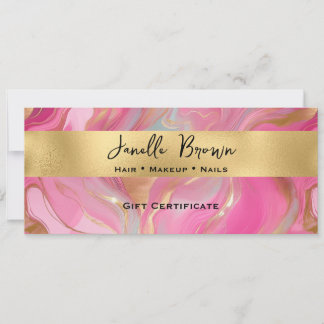 Luxury Pink Marble and Gold Gift Certificate Card 招待状