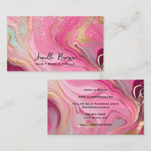 Luxury Pink Marble and Gold Glitter 名刺 (正面/裏面)