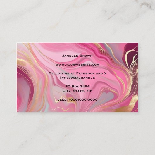 Luxury Pink Marble and Gold Glitter 名刺 (裏面)