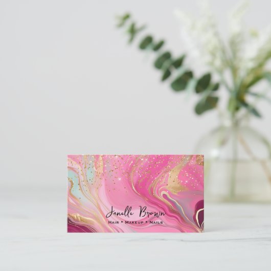 Luxury Pink Marble and Gold Glitter 名刺 (スタンド正面)