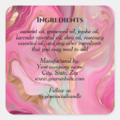 Luxury Pink Marble & Gold Foil Ingredients Label スクエアシール (正面)