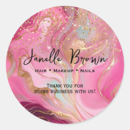 Luxury Pink Marble Gold Glitter Thank You Sticker ラウンドシール