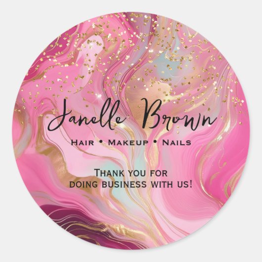 Luxury Pink Marble Gold Glitter Thank You Sticker ラウンドシール (正面)