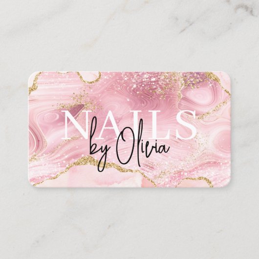 Luxury Pink Marble Nail Tech Branding 名刺 (正面)