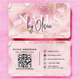 Luxury Pink Marble Nail Tech Branding 名刺