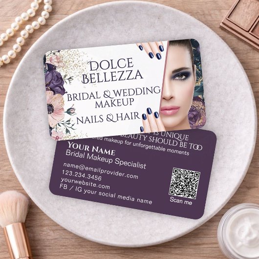 Luxury Pink Purple Floral Bridal Makeup Artist 名刺