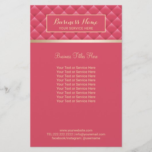 Luxury Pink Quilted Modern Gold Beauty Salon Spa チラシ (正面)