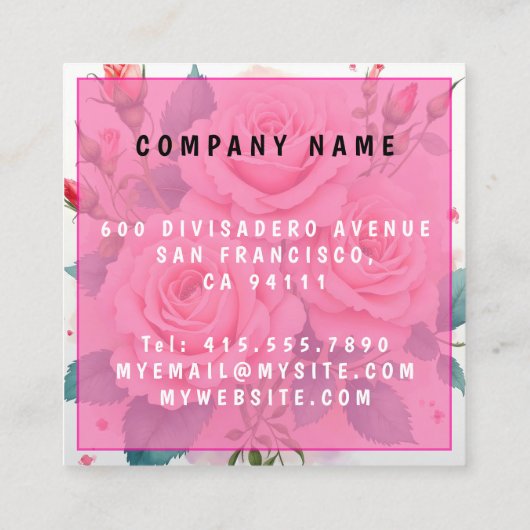Luxury Pink Roses Beautiful Trendy Collection スクエア名刺 (裏面)